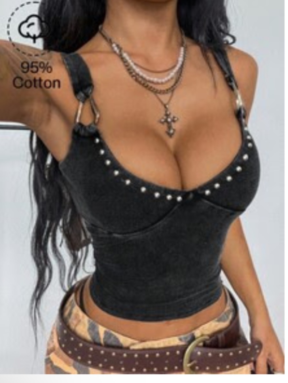 Charcoal Stud-Trim V-Neck Tank XS NEW